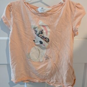 H&M Peach Bunny Graphic Short Sleeve Tee, 6x/7